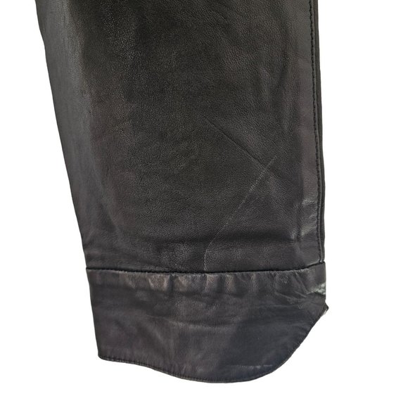 90s High Waist Leather Pants Laced Belt Slash Pockets Curved Hem Womens 26 Black - Picture 6 of 11